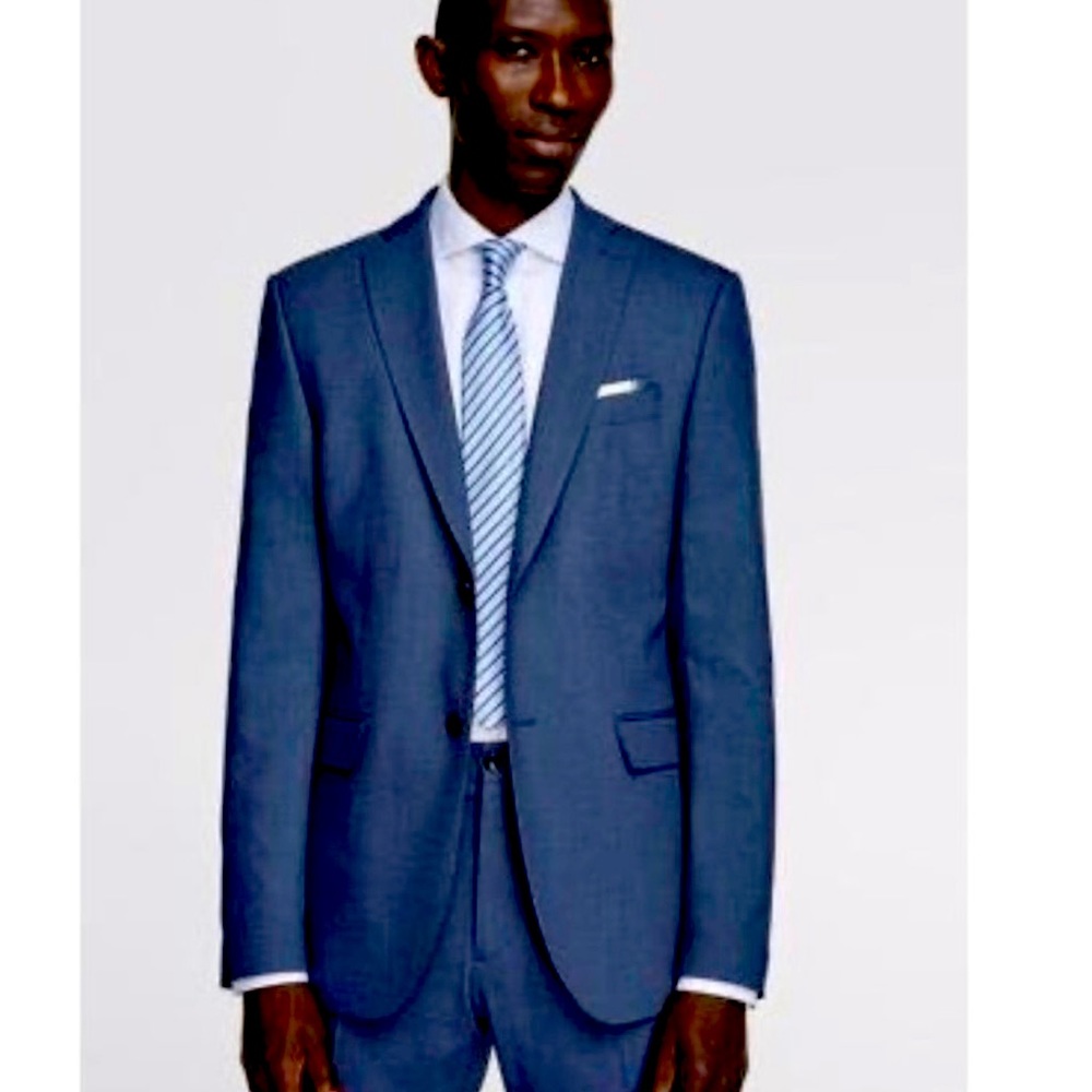 Zara Men's Birdseye Suit Jacket Blazer Blue Size 36 Slim Fit Two-Button D121
